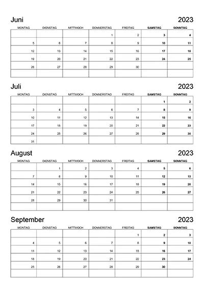 Kalender Juni Juli August September Kalender Su