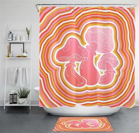 Brighten Your Bathroom With Our Vibrant Striped Mushroom Shower Curtain Set A Fun Fungi