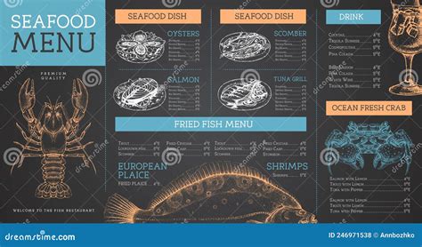 Chalk Drawing Seafood Restaurant Menu Design With Hand Drawing Fish