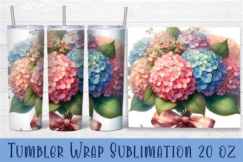 Pink Hydrangea Tumbler Wrap Sublimation Floral