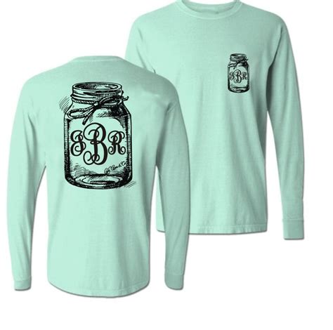 Mint Green Long Sleeve Monogram 3 Letter Mason Jar T Shirt