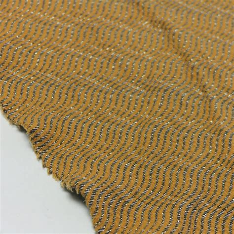 Recycled Cotton Knit Fabric In Honey Yellow Lifted Geometric Pattern