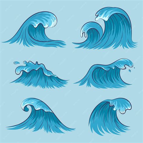 Coleção De Ondas Do Mar Vetorial Isoladas Salpicos De água Do Oceano