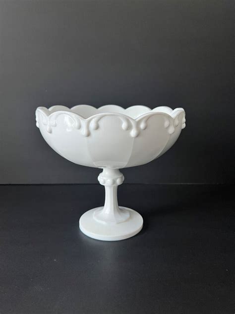 Vintage White Indiana Glass Compote Bowl Milk Glass Pedestal Etsy