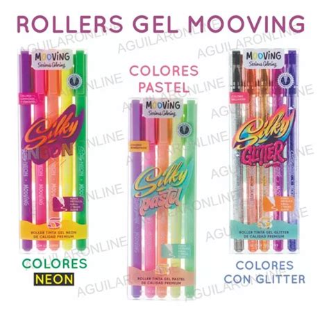 Caja Lapiceras Roller Gel Tinta Colores Mooving Silky En Venta En