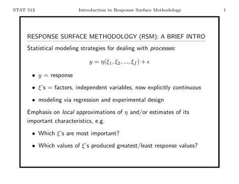 Response Surface Methodology Rsm A Brief Intro