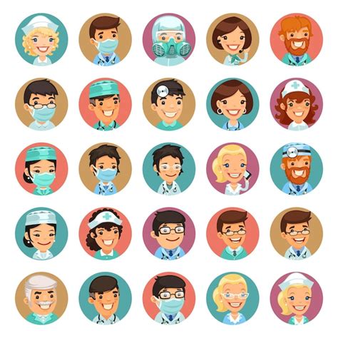 Premium Vector Doctors Cartoon Characters Icons Set3