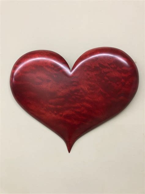 Red Wooden Heart Art Wood Carving 50th Anniversary Gift Present