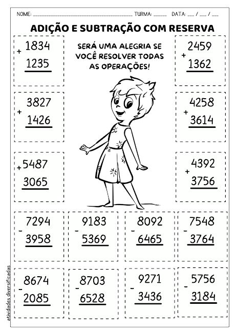 Adição E Subtração Com Reserva - Adição e subtração Divertida Mente | Subtração com reserva, Adição e ...