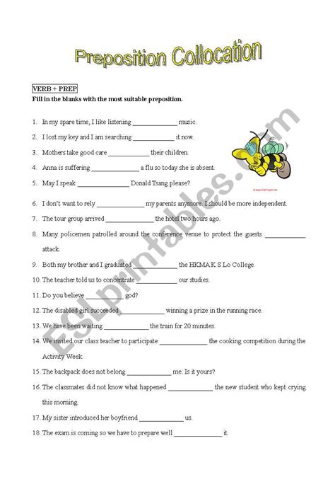 Preposition Collocation Esl Worksheet By Peg1