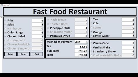 Food Ordering System Microsoft Access Microsoft