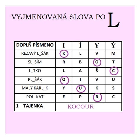 Produkt Vyjmenovaná slova po L tajenky