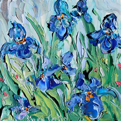 Original oil painting Blue Iris impressionism impasto fine art