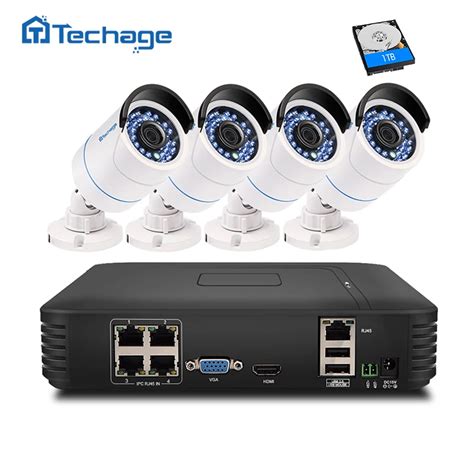 Techage 4CH NVR Kit Security Camera POE CCTV System 4PCS 720P 960P