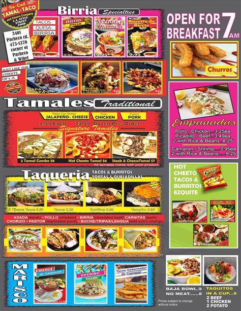 Socal Tamal And Churro Company Menu In Bakersfield California Usa