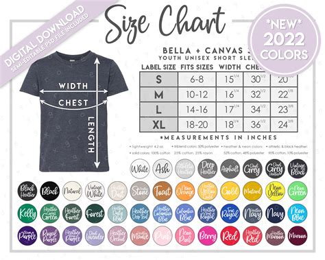 Semi Editable Bella Canvas Y Size Color Chart Bella Etsy