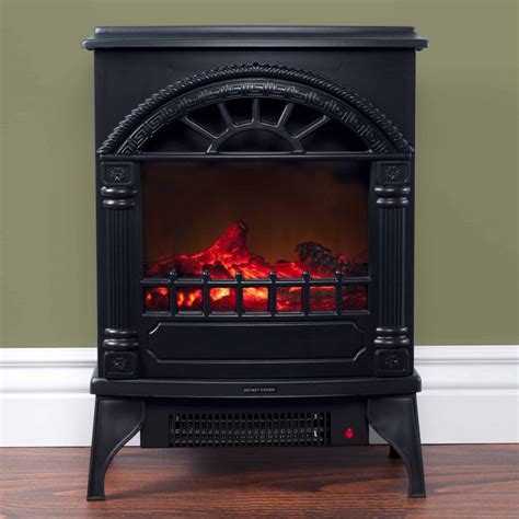 DELLA Electric Stove Heater Fireplace with Realistic Log Wood Burning Flame Effect 1400W - Black ...