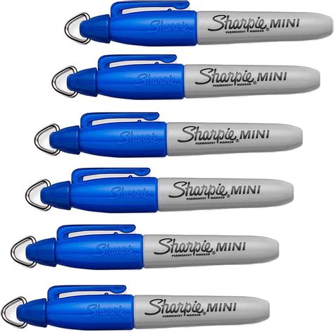 6 X Sharpie Mini Permanent Marker Pens With Keyring For Keys Chains