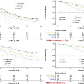 Kaplanmeier Survival Curve For Hazard Of All Cause Mortality By Bmi In