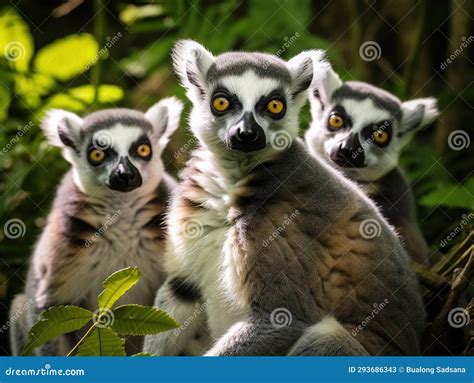 Ai Generated Illustration Wildlife Concept Of Ring Tailed Lemurs Stock Illustration