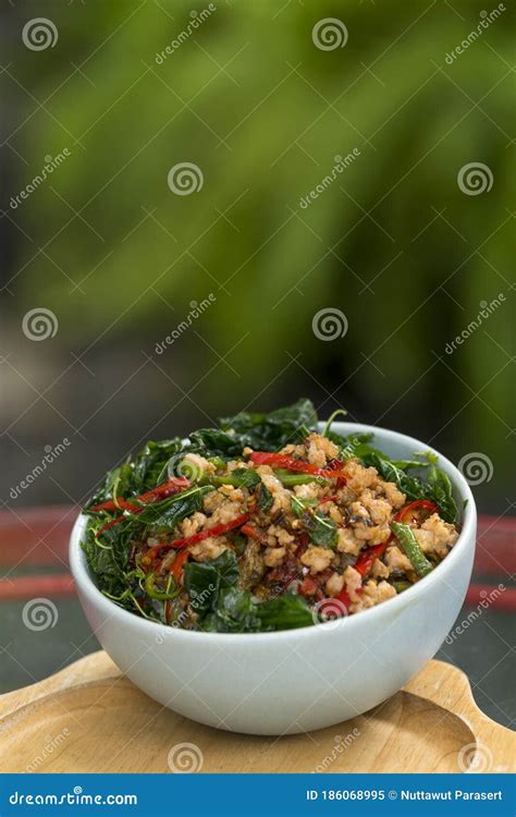 Stir Fried Minced Pork With Basil Leaves On Thai Jasmin Rice Thai