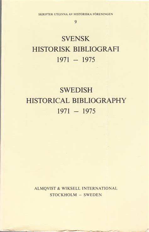 Svensk Historisk Bibliografi Systematisk F Rteckning Ver