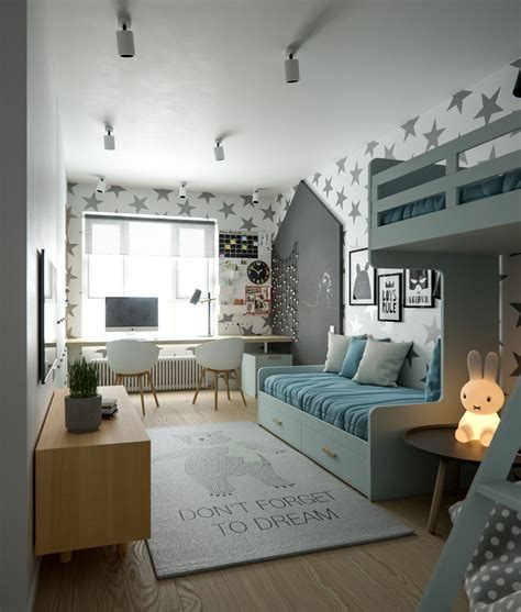 Modern Scandinavian Boy S Bedroom With Star Wall Stickers