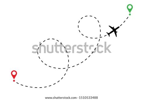 Icono vectorial de trayectoria de línea del avión con ruta de vuelo del