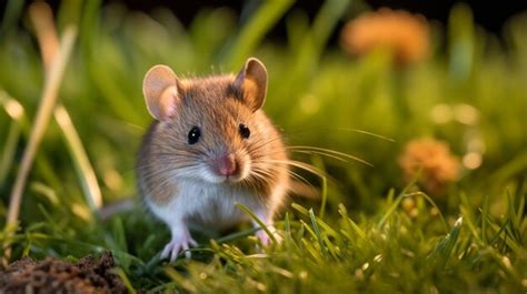 Premium AI Image A Common Vole Mouse Sits On The Grass In The Garden