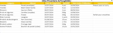 Liste d Inventaire de Congélateur Modèle Excel