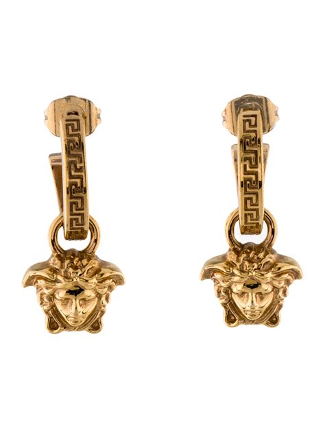 Versace La Medusa Greca Hoop Earrings Brass Drop Earrings