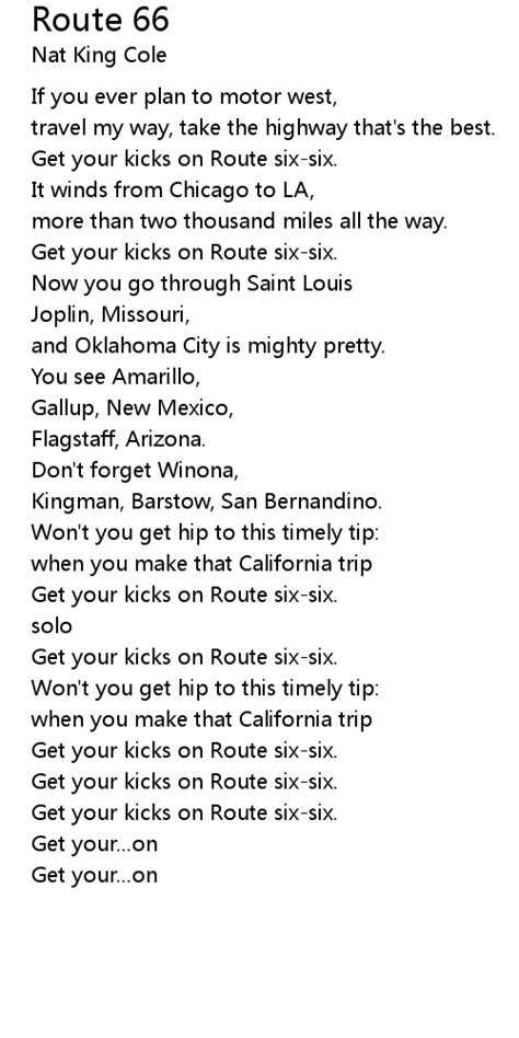 Route 66 Lyrics Follow Lyrics