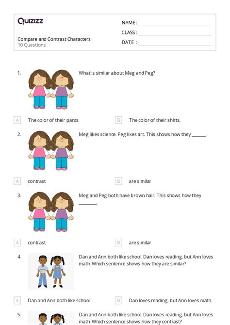 Comparing And Contrasting Characters Worksheets For St Grade