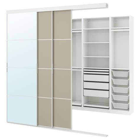 Paxskytta Walk In Wardrobe With Sliding Doors White Mehamnaulibeige Mirror Glass 251x115x240