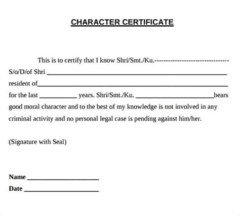 5 Character Certificate Templates Word Excel Fomats