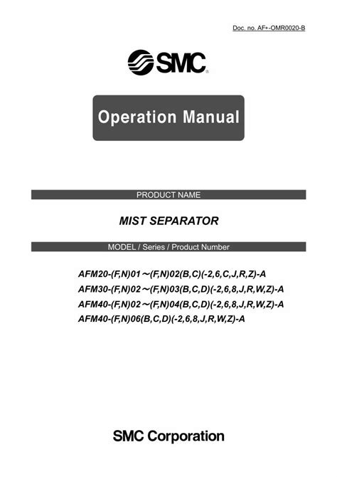 Pdf Mist Separator Smc · Connect The Mist Separator Ensuring The Direction Of In And