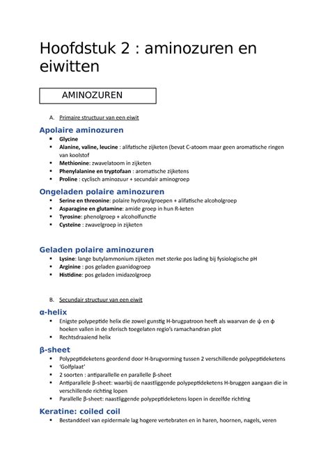 Woordenlijst Biomoleculen Hoofdstuk 2 Aminozuren En Eiwitten