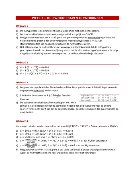 Uitwerkingen Huiswerk 1B Week 2 WEEK 2 H U ISWE R KOPG A VEN UIT