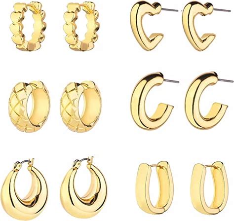 Wgoud 14k Gold Hoop Earrings For Women Hypoallergenic 6 Pack Chunky