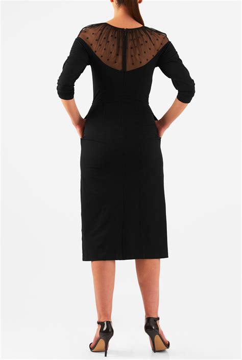 Shop Polka Dot Illusion Cotton Knit Sheath Dress Eshakti