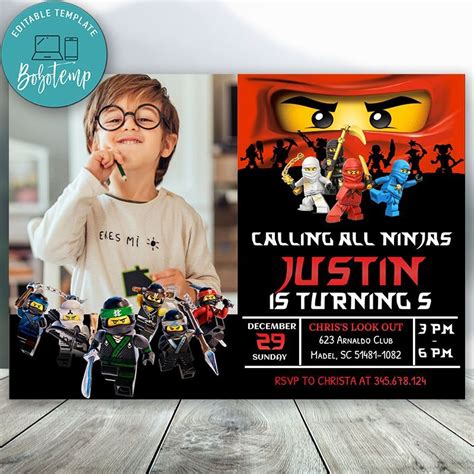 Editable Calling All Ninjas Lego Ninjago Invitations With Photo Instant