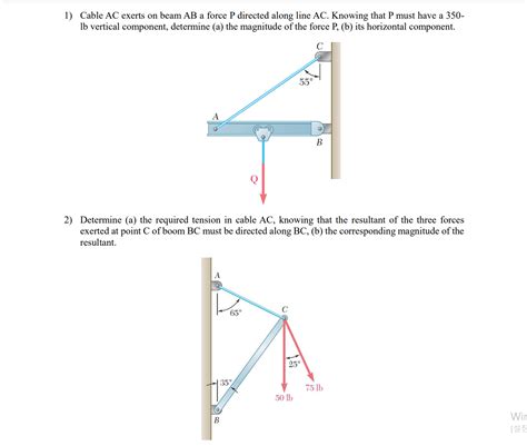 Solved Cable Ac Exerts On Beam Ab A Force P Directed Chegg