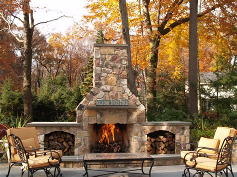 Rustic Outdoor Stone Fireplace Design