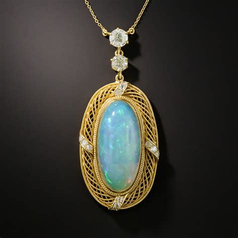 Antique Opal and Diamond Pendant Necklace - Antique & Vintage Necklaces ...