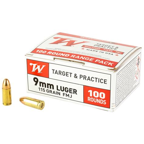 Winchester 9mm 115gr FMJ Box Of 100 Boresight Solutions