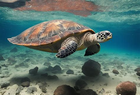 Una Tortuga Nadando Bajo El Agua Con La Palabra Tortuga En El Fondo