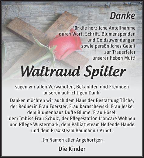 Traueranzeigen Von Waltraud Spiller M Rkische Onlinezeitung Trauerportal