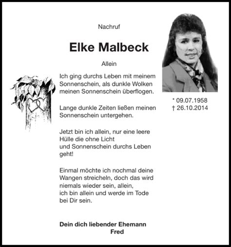 Traueranzeigen Von Elke Malbeck Aachen Gedenkt