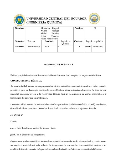 Propiedades Térmicas Conductividad Térmica Resistividad Térmica y