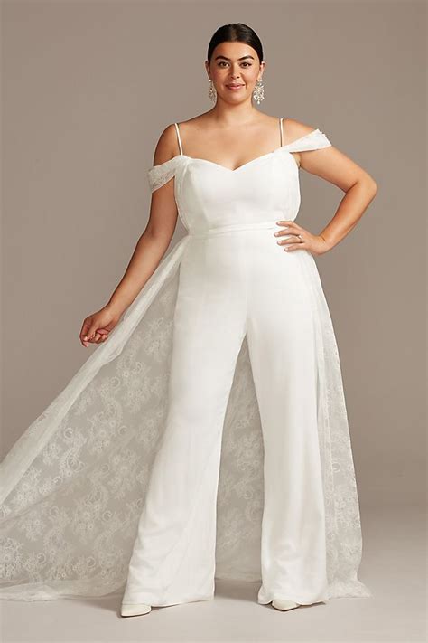 Off Shoulder Plus Size Wedding Jumpsuit With Train Davids Bridal